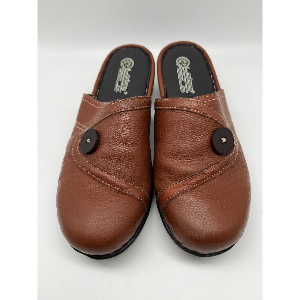 Lobo Solo Brown Stylish Leather Casual Comfort Clogs 2" Heel Shoes Size 9 1/2